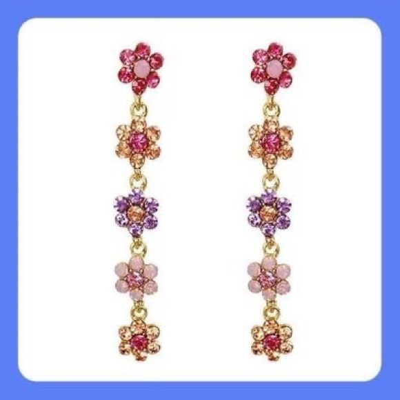 New Unique Pretty Cascading Multi Colorful Beauty Rhinestone Flower 🌸 Earrings - Picture 6 of 8